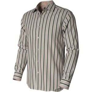 L Men Robert Graham Striped Geometric Long Sleeve Button Front Shirt Floral Cuff